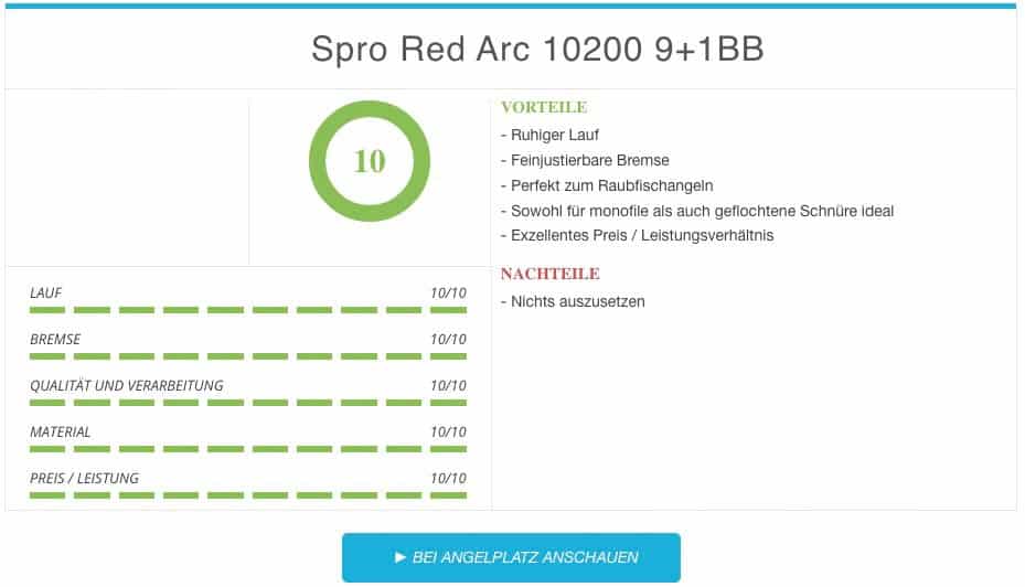 Spinnrollen Test - Spro Red Arc 10200 9 1BB Vergleichssieger beste Spinrolle im Test
